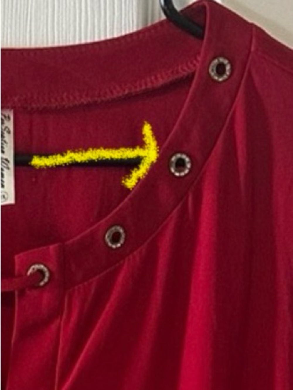 Perseption Red Eyelet Lace-Up Long Sleeve Blouse - Picture 7 of 7